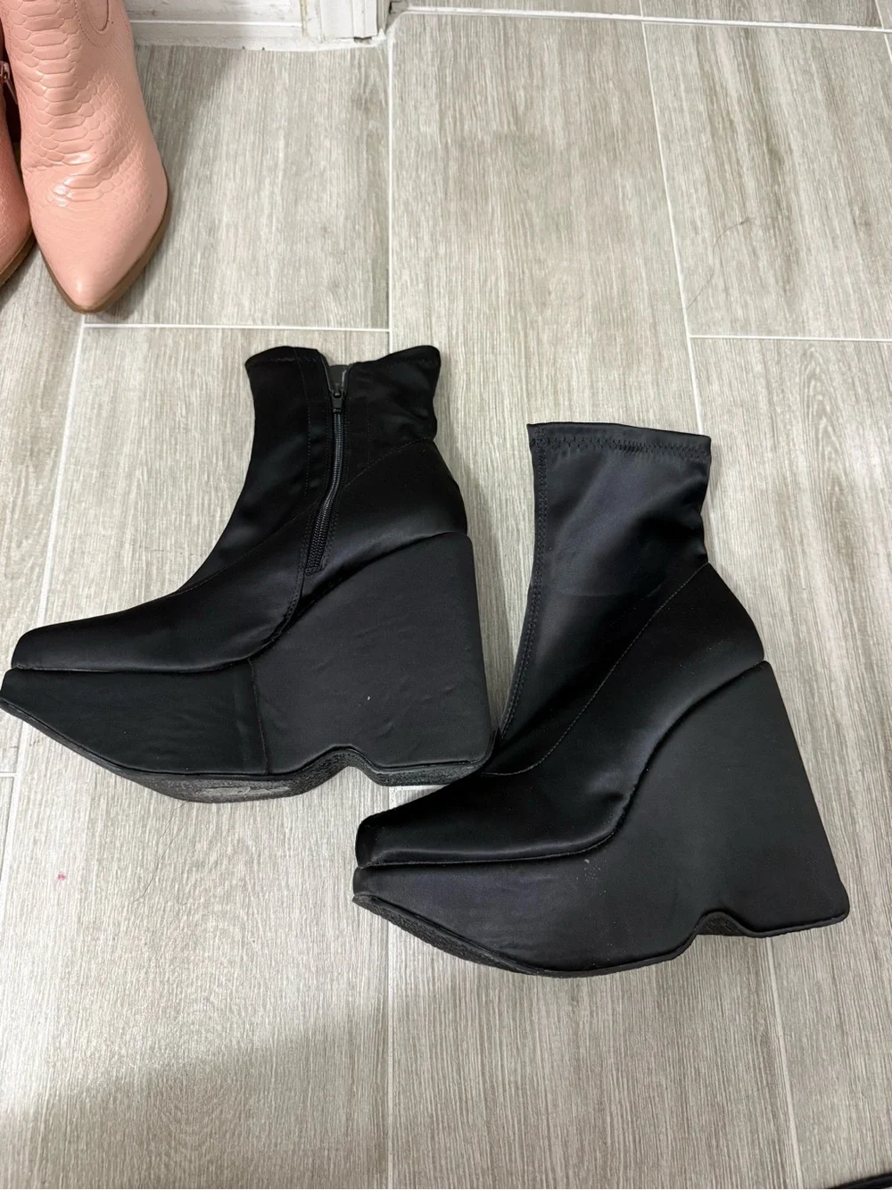 Black Platform Wedge Ankle Boots - Women's Size 9 Dollskill